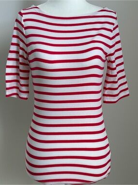 GAP Red & White Striped Boatneck Short Sleeve Top